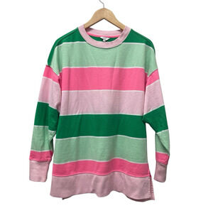 Crown‎ & Ivy Rugby Shirt Womens M Striped Sweatshirt Preppy Relaxed Oversized